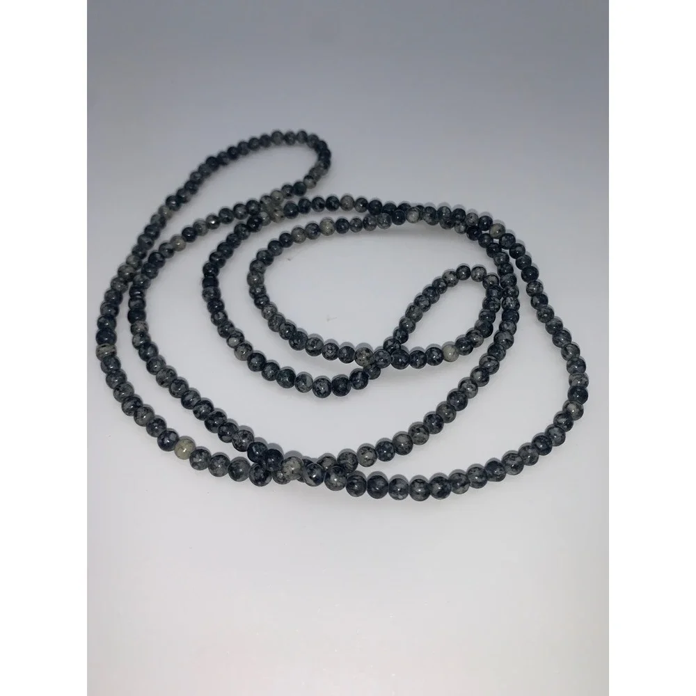 Vintage Natural Black Gray Stone Bead Layering Necklace 36